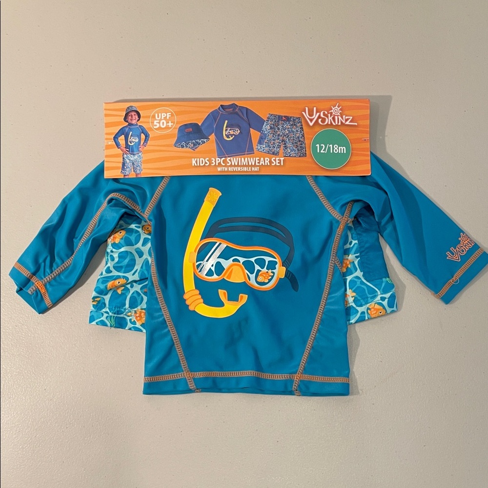 NWT UV Skinz Kids Toddler 3-Piece Swimwear Set, 12-18 Months